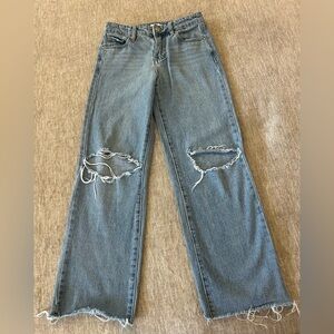RSQ Girls Size 12 Wide Leg Jeans Distressed Raw Hem Blue Denim